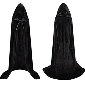 Unisex 59" Black Velvet Hooded Cloak
